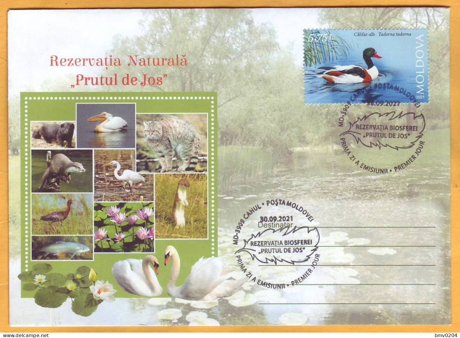 2021 Moldova Moldavie Moldau Romania  Private FDC  Lower Prut ”Biosphere Reserve” Birds, Fauna 5.75 Duck - Moldawien (Moldau)