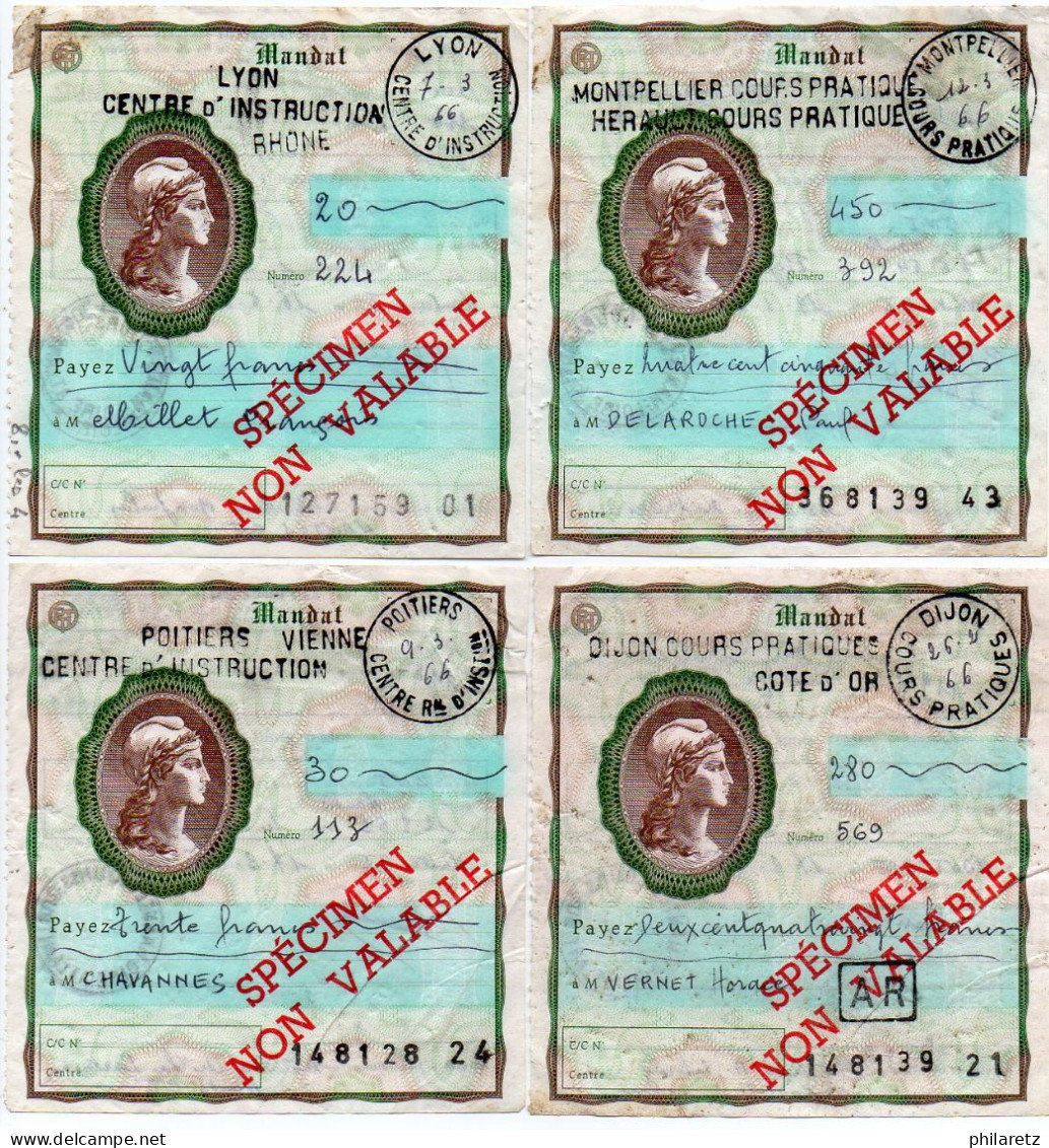 Lot De 4 Mandats De 1966 - CaD Des Cours De Dijon, Poitiers, Montpellier Et Lyon - Phantomausgaben