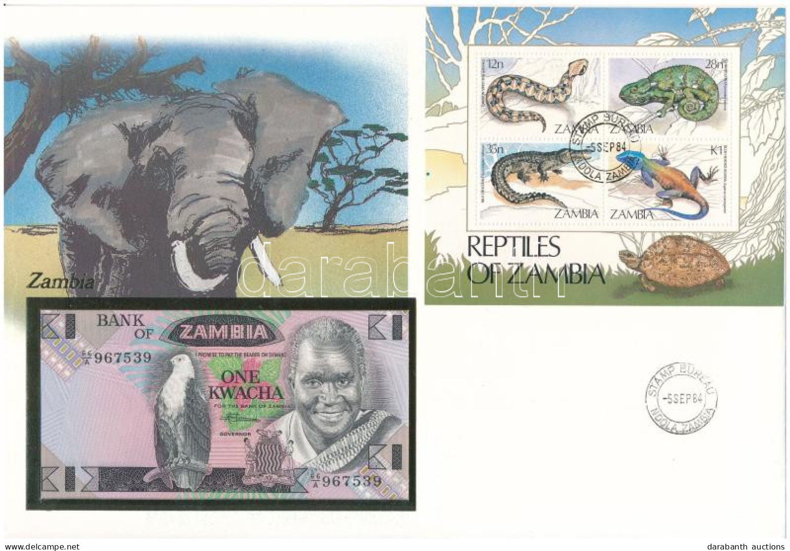 Zambia 1980-1988. 1K Felbélyegzett Borítékban, Bélyegzéssel T:UNC  Zambia 1980-1988. 1 Kwacha In Envelope With Stamp And - Ohne Zuordnung