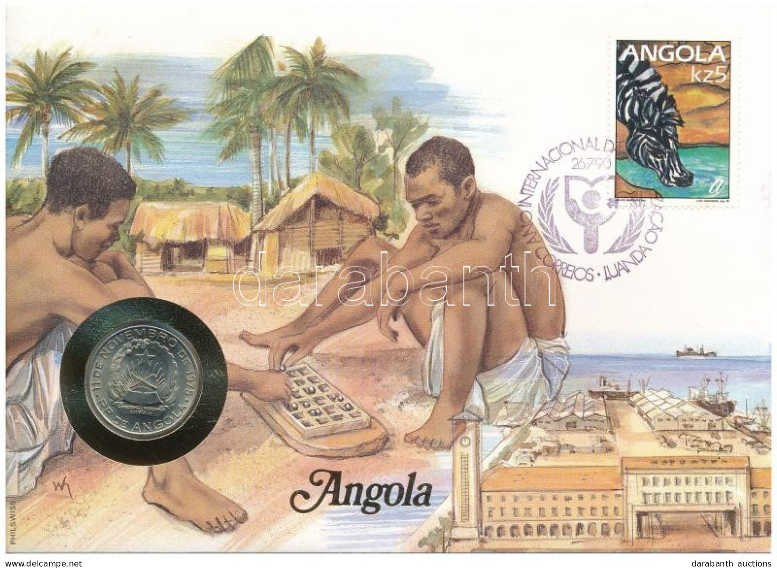 Angola 1975. 5KZ Felbélyegzett Borítékban, Bélyegzéssel, Német Nyelvű Leírással T:UNC Angola 1975. 5 Kwanza In Envelope  - Ohne Zuordnung