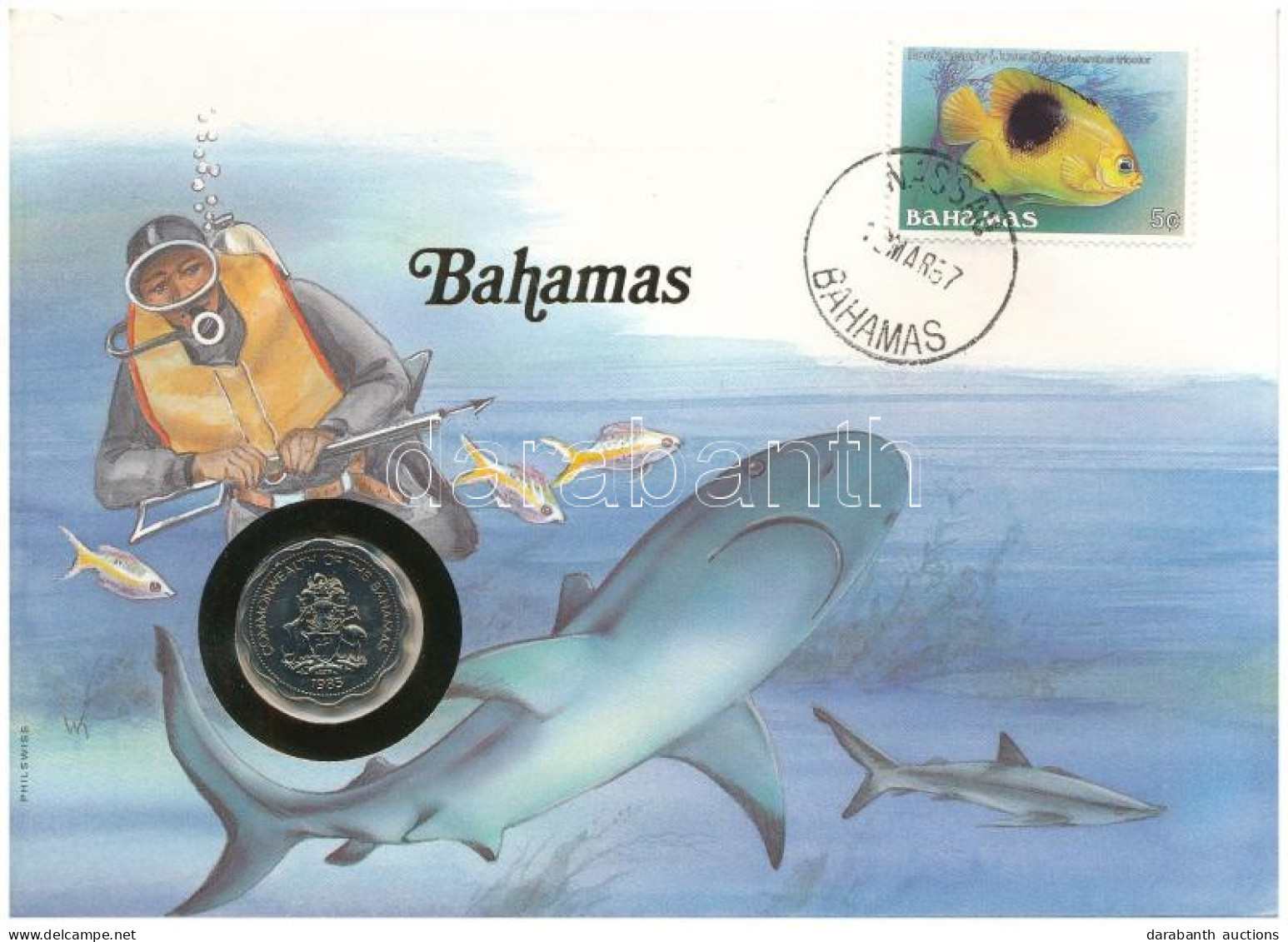 Bahamák 1985. 10c Felbélyegzett Borítékban, Bélyegzéssel, Német Nyelvű Leírással T:UNC Bahamas 1985. 10 Cents In Envelop - Ohne Zuordnung