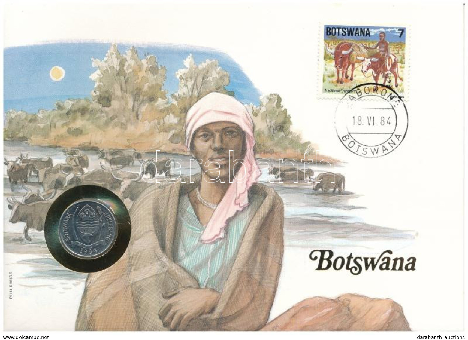 Botswana 1984. 10t Felbélyegzett Borítékban, Bélyegzéssel, Német Nyelvű Leírással T:UNC Botswana 1984. 10 Thebe In Envel - Ohne Zuordnung