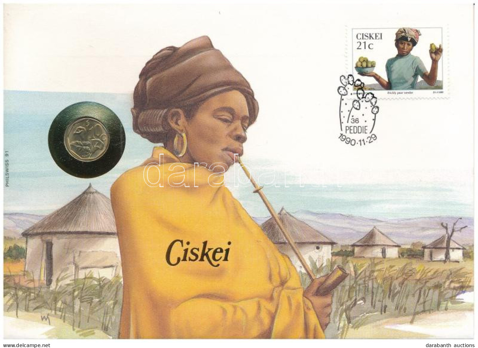 Dél-Afrika 1990. 10c Bronz Felbélyegzett "Ciskei" Borítékban, Alkalmi Bélyegzéssel, Német Nyelvű Leírással T:AU  South A - Unclassified