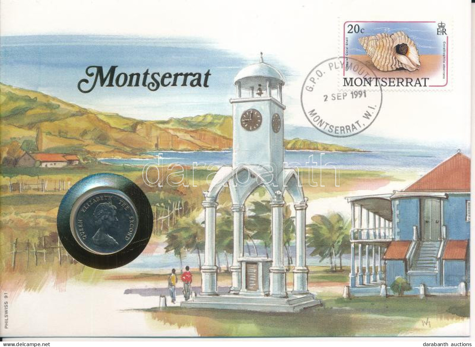Kelet-Karibi Államok / Montserrat 1989. 25c Cu-Ni "II. Erzsébet" Felbélyegzett Borítékban, Bélyegzéssel, Német Nyelvű Le - Non Classés