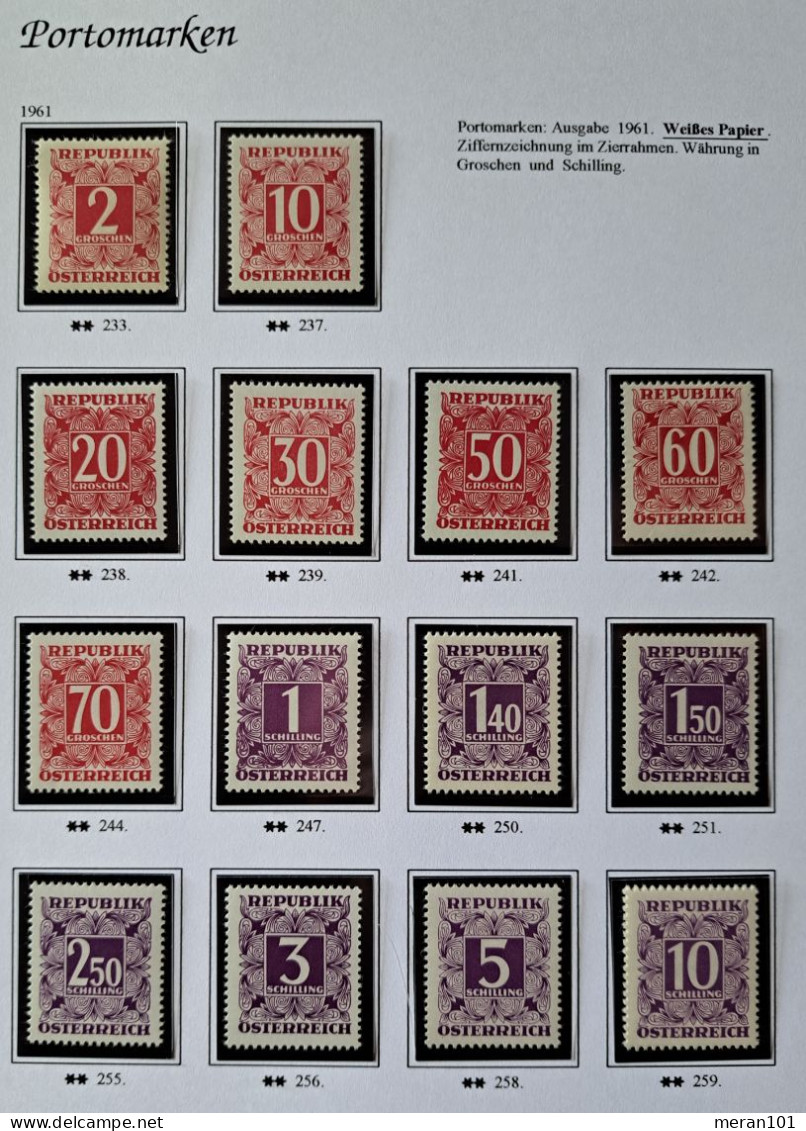 Österreich PORTO 1961, Weißes Papier MNH(postfrisch) - Portomarken