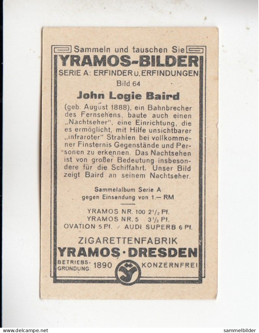 Yramos Erfinder Und Erfindungen John Logie Baird Den Ersten Voll Funktionierenden Fernsehapparat     #64 Von 1932 - Andere Merken