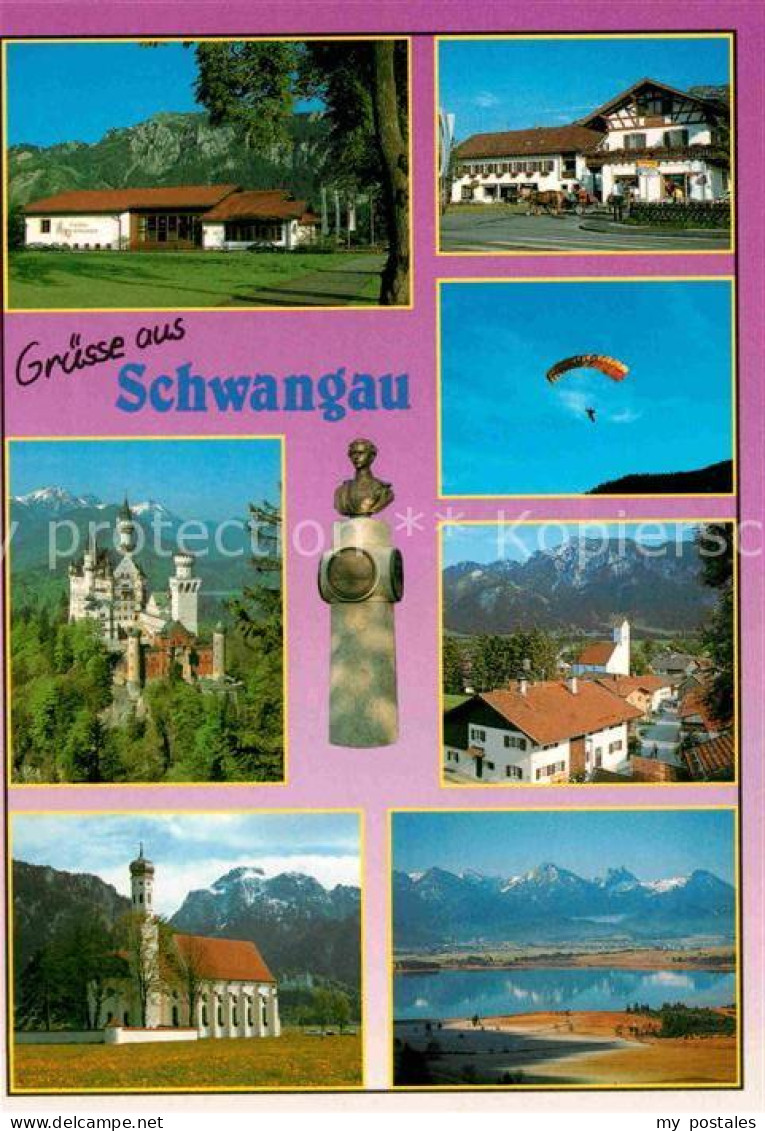 72723087 Schwangau Teilansichten Schloss Neuschwanstein Kirche Alpenpanorama Par - Sonstige & Ohne Zuordnung