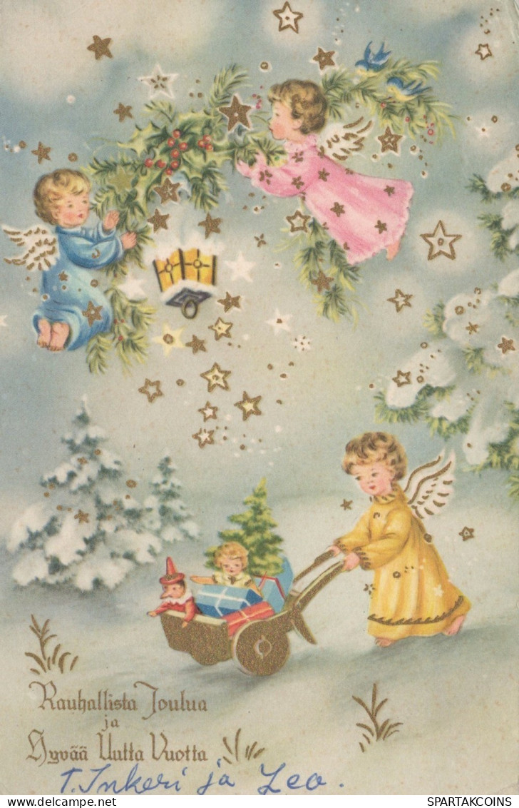 ANGELO Buon Anno Natale Vintage Cartolina CPSMPF #PAG844.A - Engel