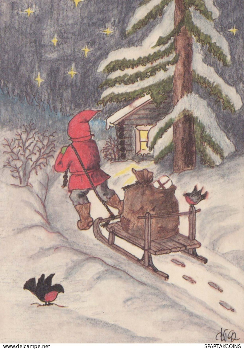 SANTA CLAUS Happy New Year Christmas GNOME Vintage Postcard CPSM #PAU446.A - Kerstman