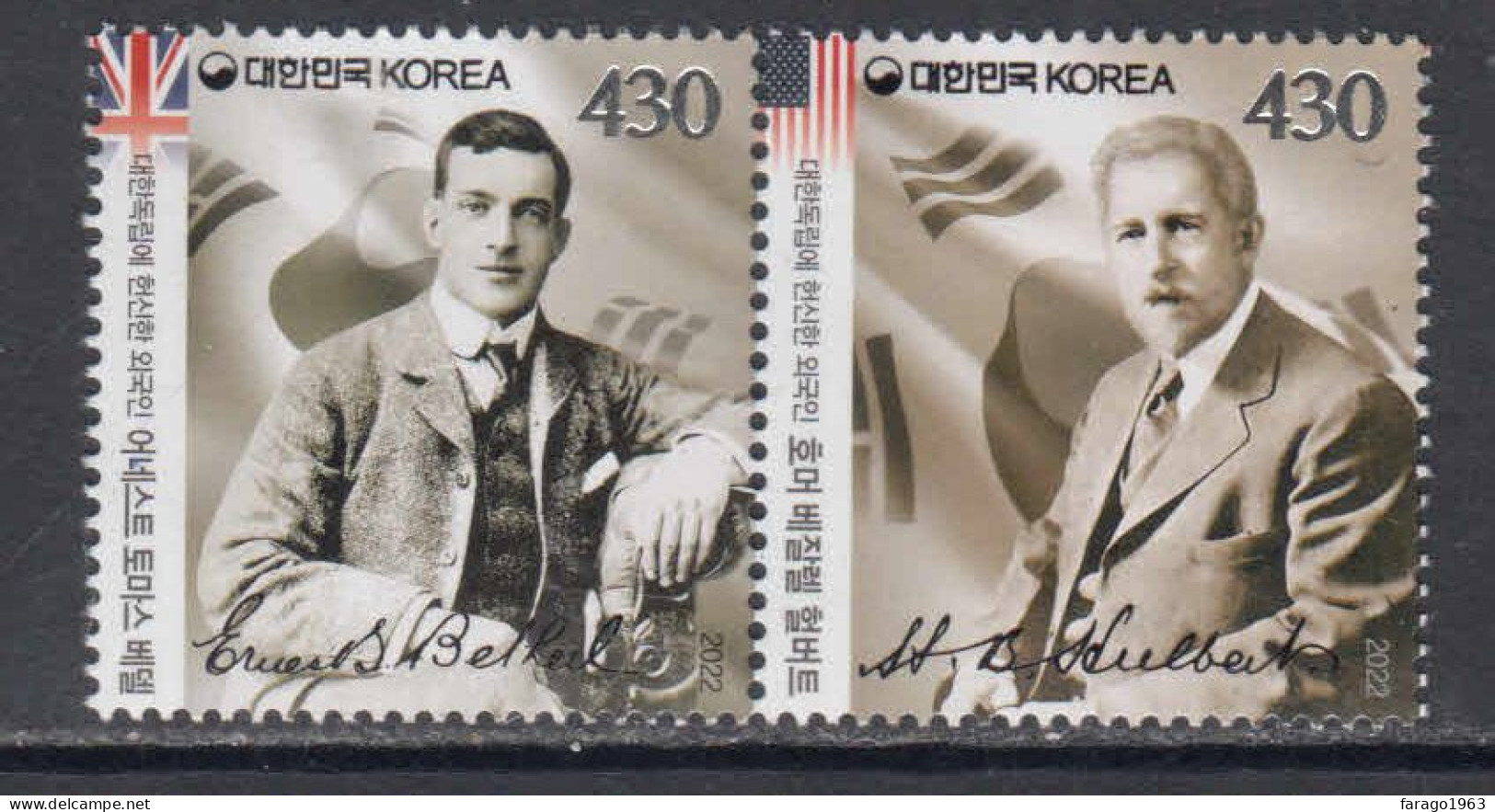 2022 South Korea Advocates For Korean Independence UK USA Flags SILVER Complete Pair MNH - Korea (Süd-)