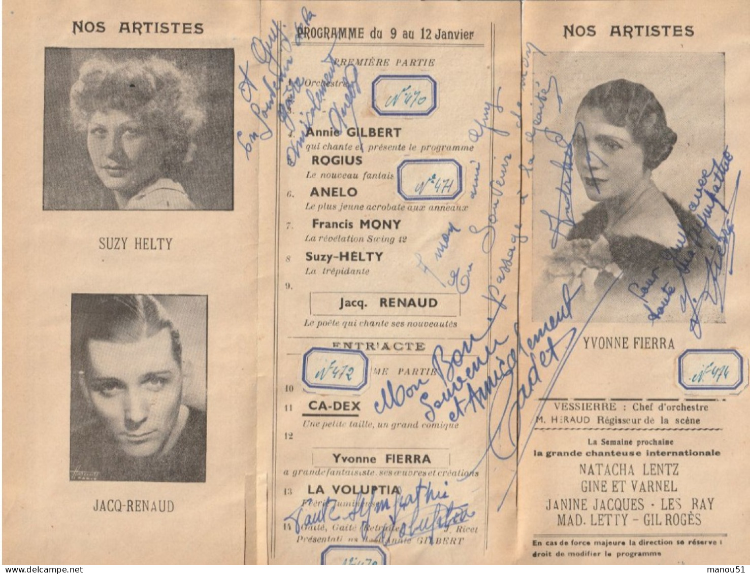 GAITE MONTPARNASSE - Théâtre Music Hall Parisien - Lot De 4 Programmes - Janvier 1941 - Avec Dédicaces Des Artistes - Programmes