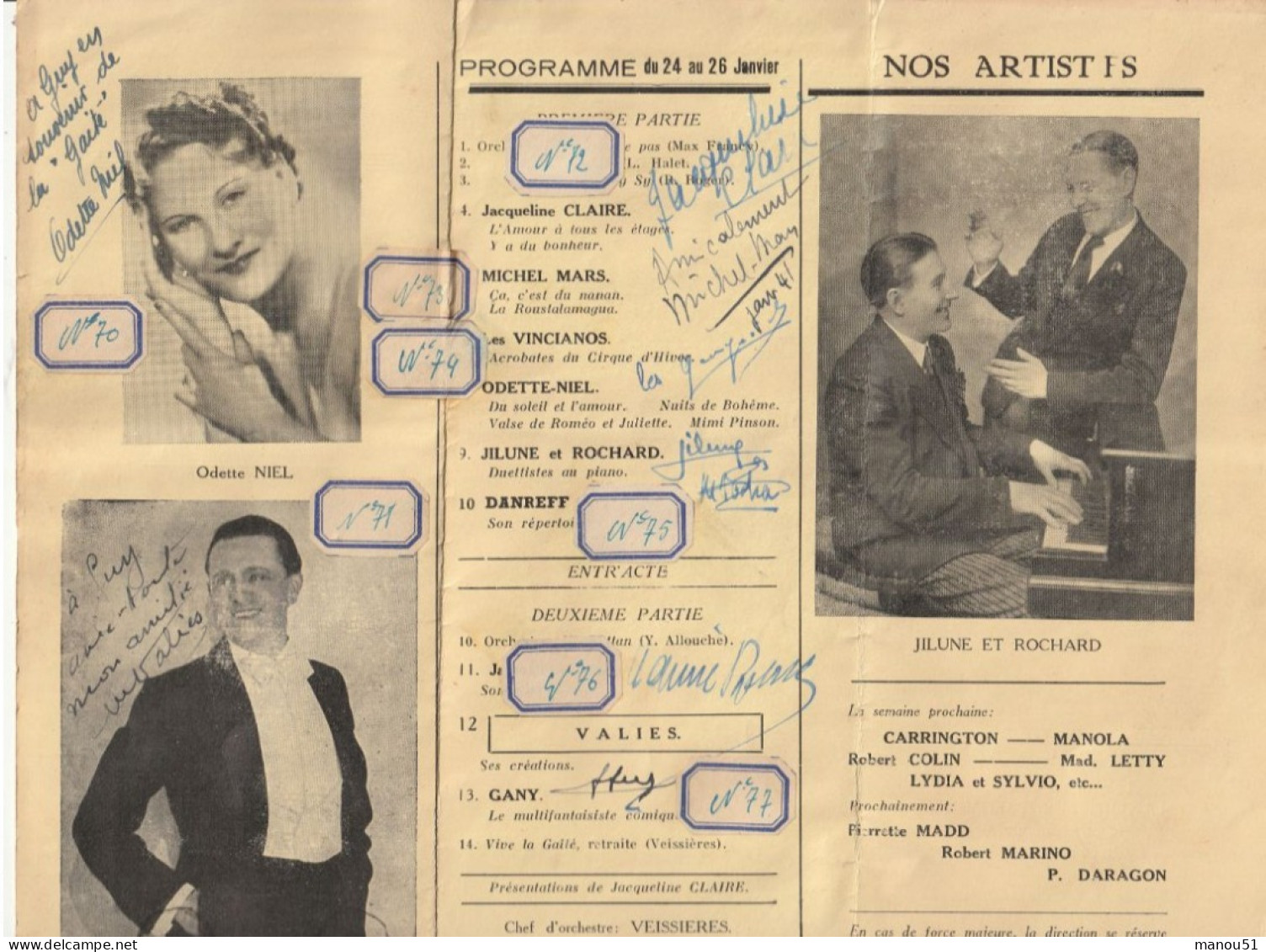GAITE MONTPARNASSE - Théâtre Music Hall Parisien - Lot De 4 Programmes - Janvier 1941 - Avec Dédicaces Des Artistes - Programs