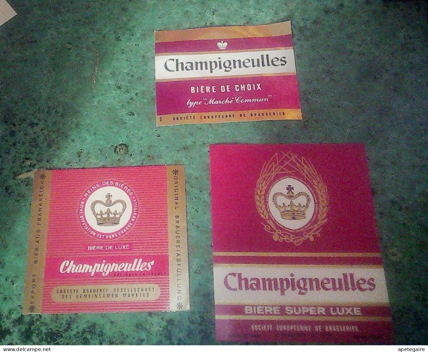 Champigneulles Société Européenne De Brasserie Lot X 3 Ancienne étiquettes De Bière  Du Marché Commun Luxe Et Super Luxe - Beer