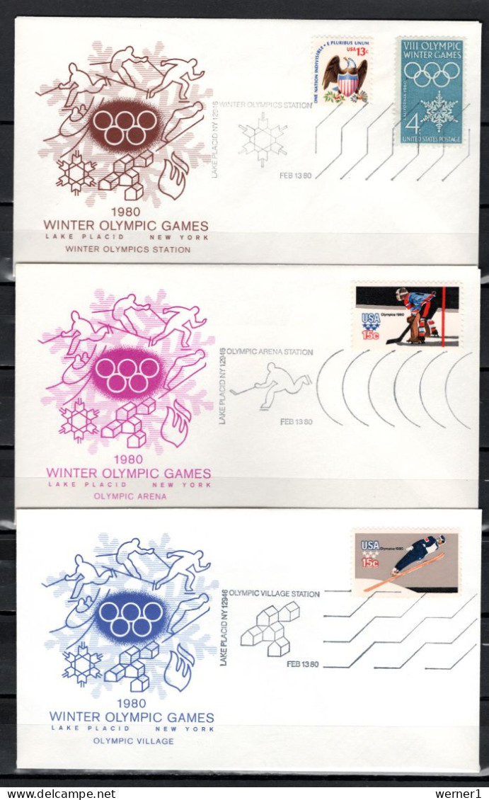 USA 1980 Olympic Games Lake Placid 9 Commemorative Covers Olympic Torch - Winter 1980: Lake Placid