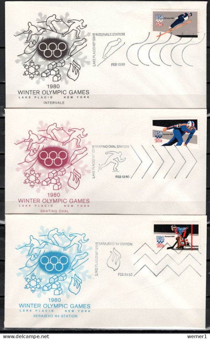 USA 1980 Olympic Games Lake Placid 9 Commemorative Covers Olympic Torch - Winter 1980: Lake Placid