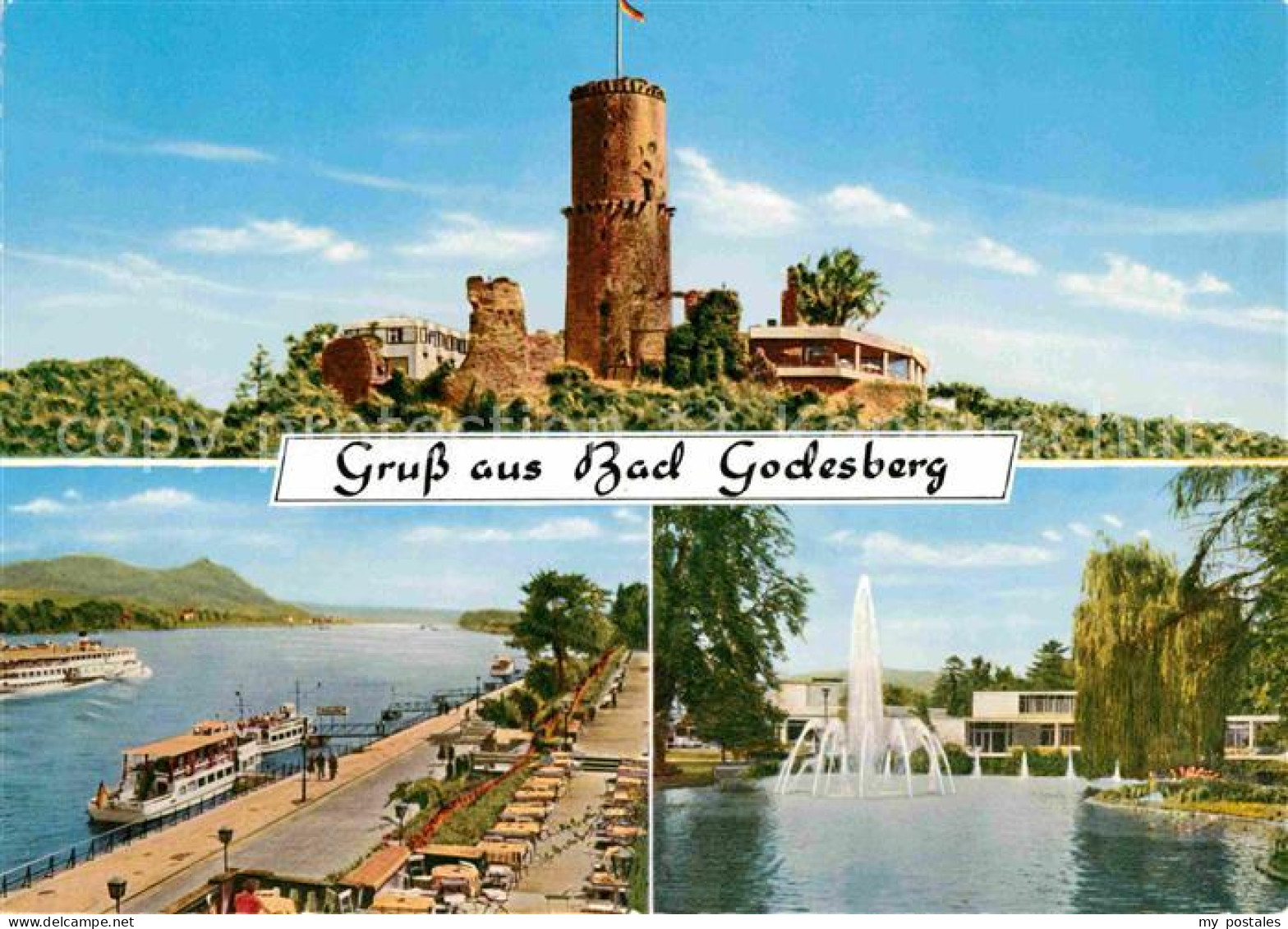 72722140 Bad Godesberg Burgruine Restaurant Rhein Promenade Dampfer Wasserspiele - Bonn