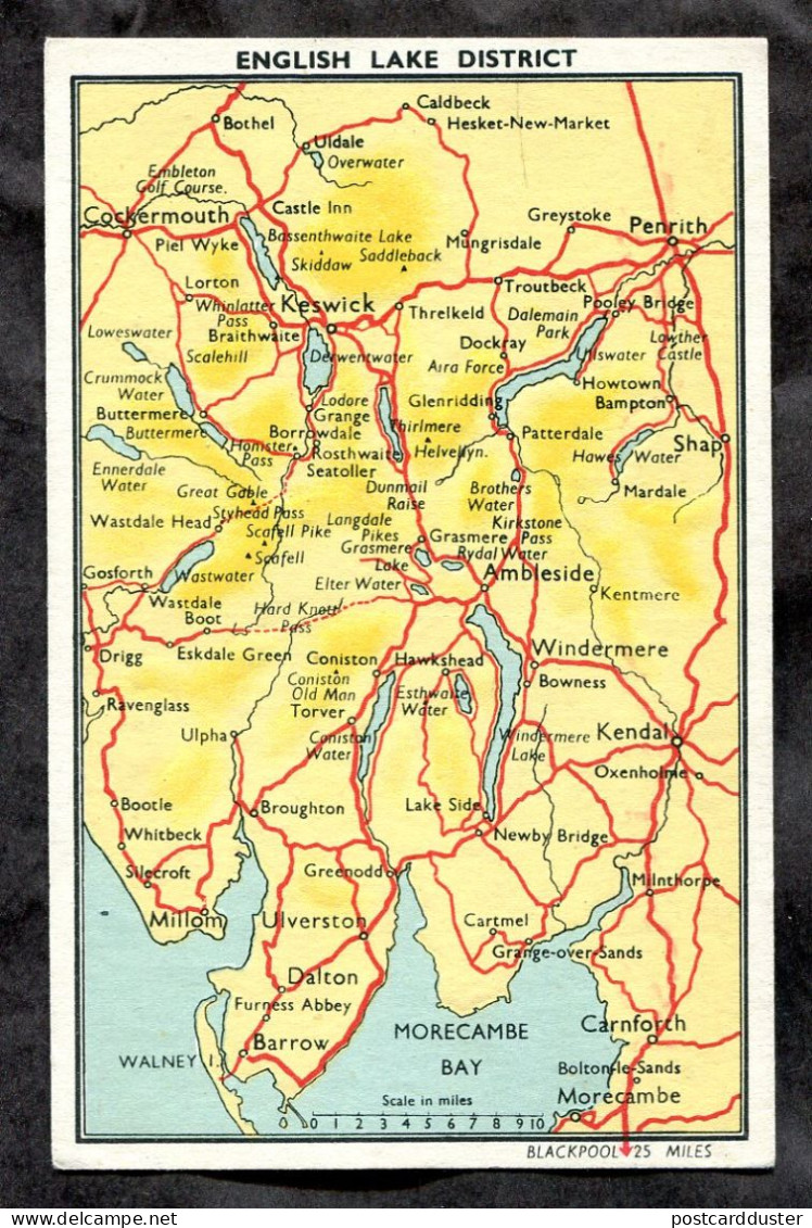 ENGLISH LAKE DISTRICT Map 1930s Postcard. Cumbria (h384) - Otros & Sin Clasificación