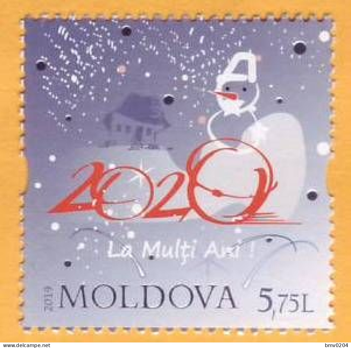 2019 Moldova Moldavie  New Year. Happy New Year 2020! Snowman. Snowflakes 1v Mint - New Year