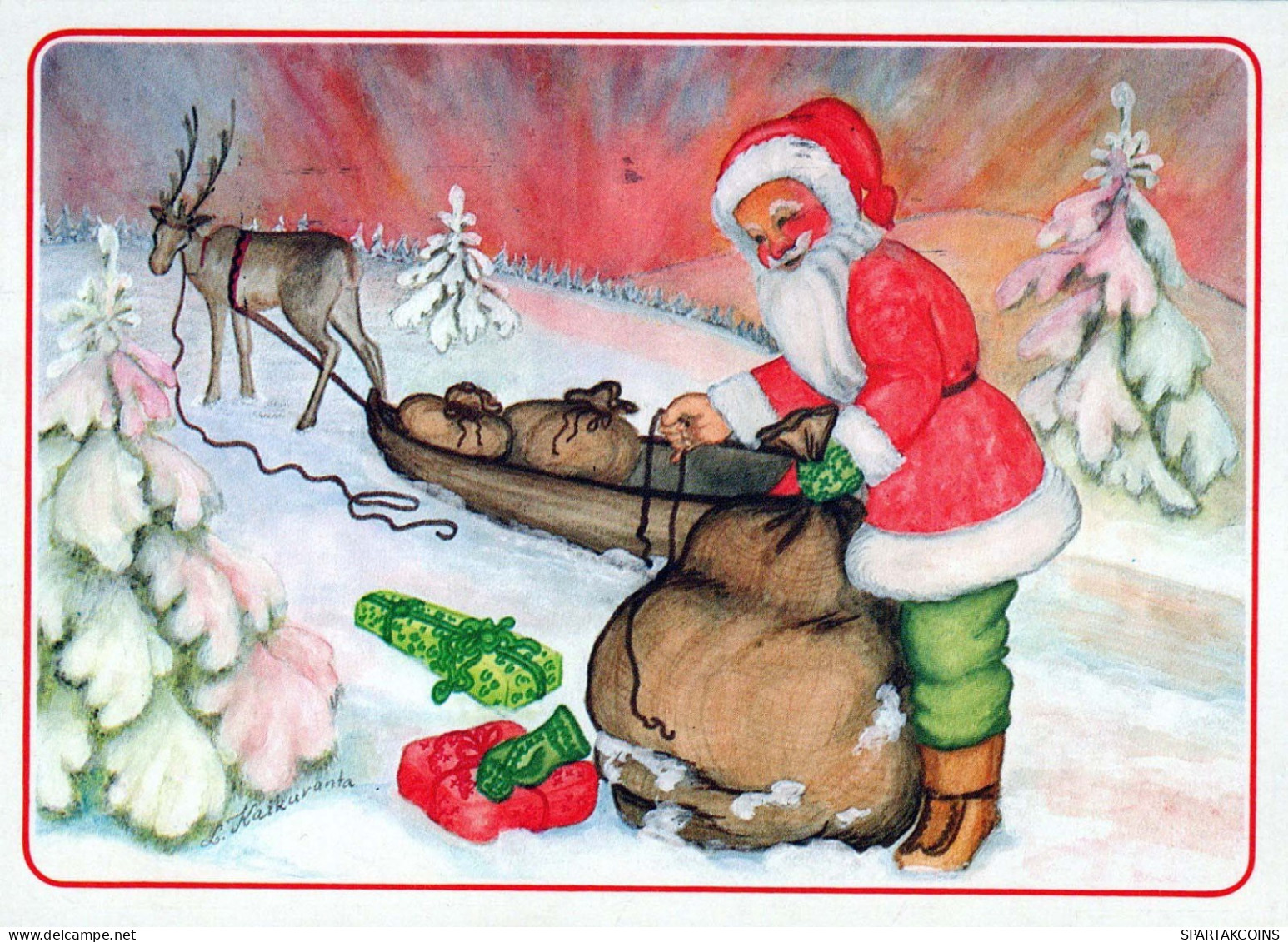 BABBO NATALE Buon Anno Natale CERVO Vintage Cartolina CPSM #PBB189.A - Santa Claus