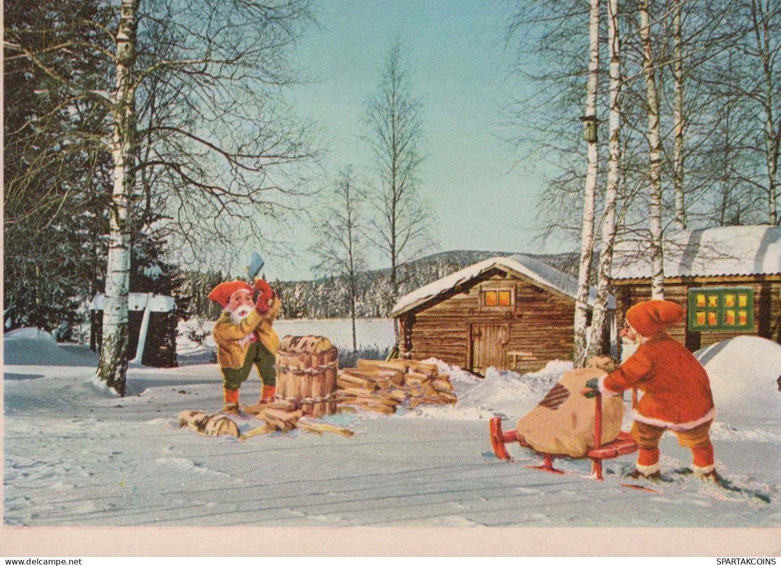 SANTA CLAUS Happy New Year Christmas GNOME Vintage Postcard CPSM #PBB037.A - Santa Claus