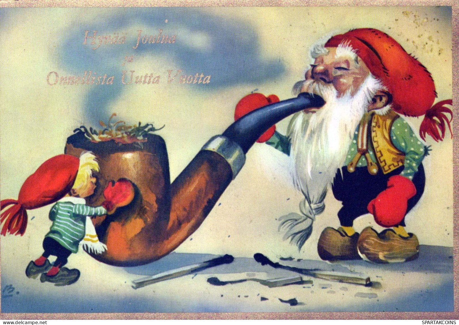 SANTA CLAUS Happy New Year Christmas GNOME Vintage Postcard CPSM #PBB057.A - Santa Claus