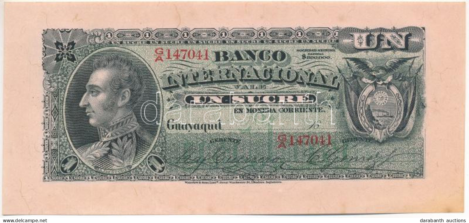 Ecuador 1886-1894. 1S T:AU Kis Folt Ecuador 1886-1894. 1 Sucre C:AU Small Spot Krause P#S172 - Unclassified