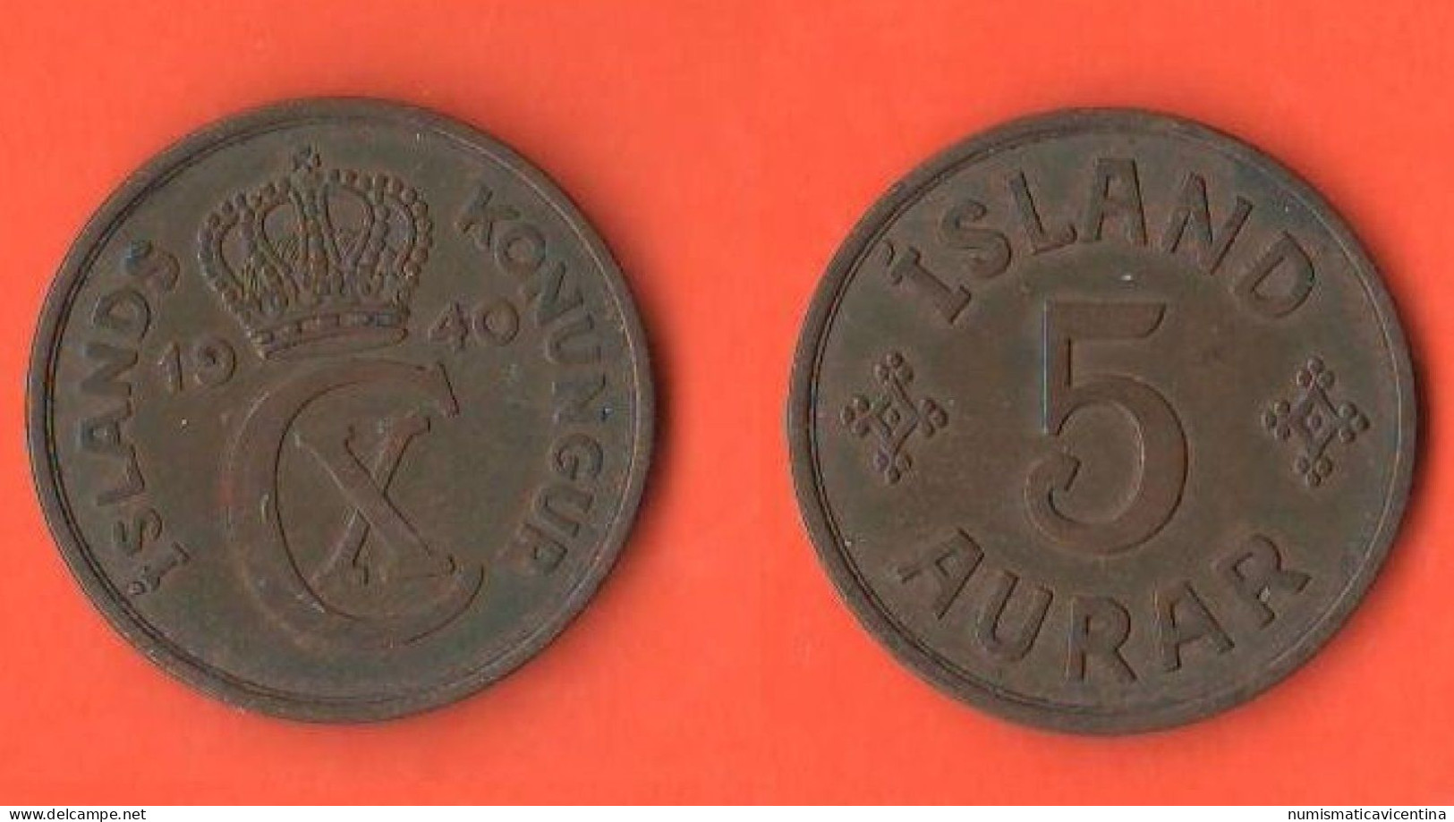 Iceland 5 Aurar 1940 Island Islanda London Mint Bronze Coin - IJsland