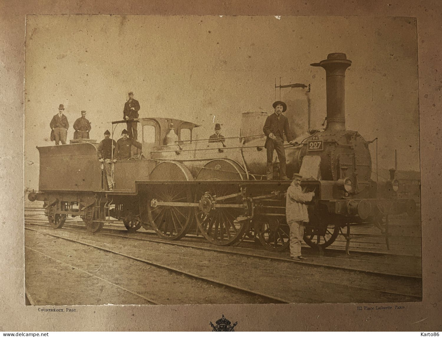 Ligne Chmin De Fer P.O. PO * Train Locomotive Machine N°227 Cheminots * Photo Albuminée 1885/1910 Format 25x18.5cm - Trains