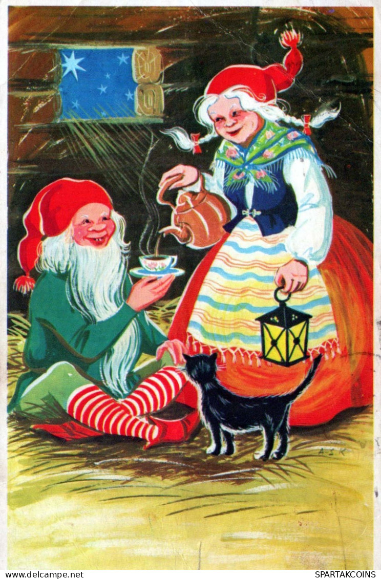 PAPÁ NOEL Feliz Año Navidad GNOMO Vintage Tarjeta Postal CPSM #PBM170.A - Santa Claus