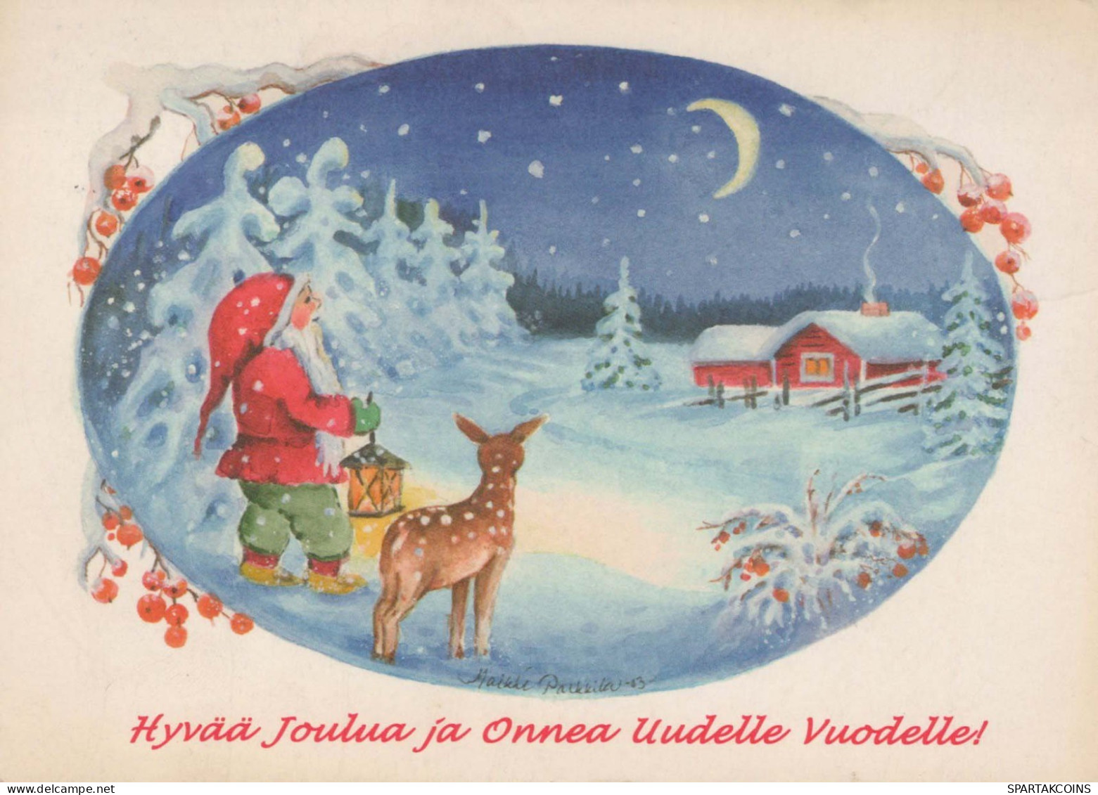 SANTA CLAUS Happy New Year Christmas GNOME Vintage Postcard CPSM #PBM154.A - Santa Claus