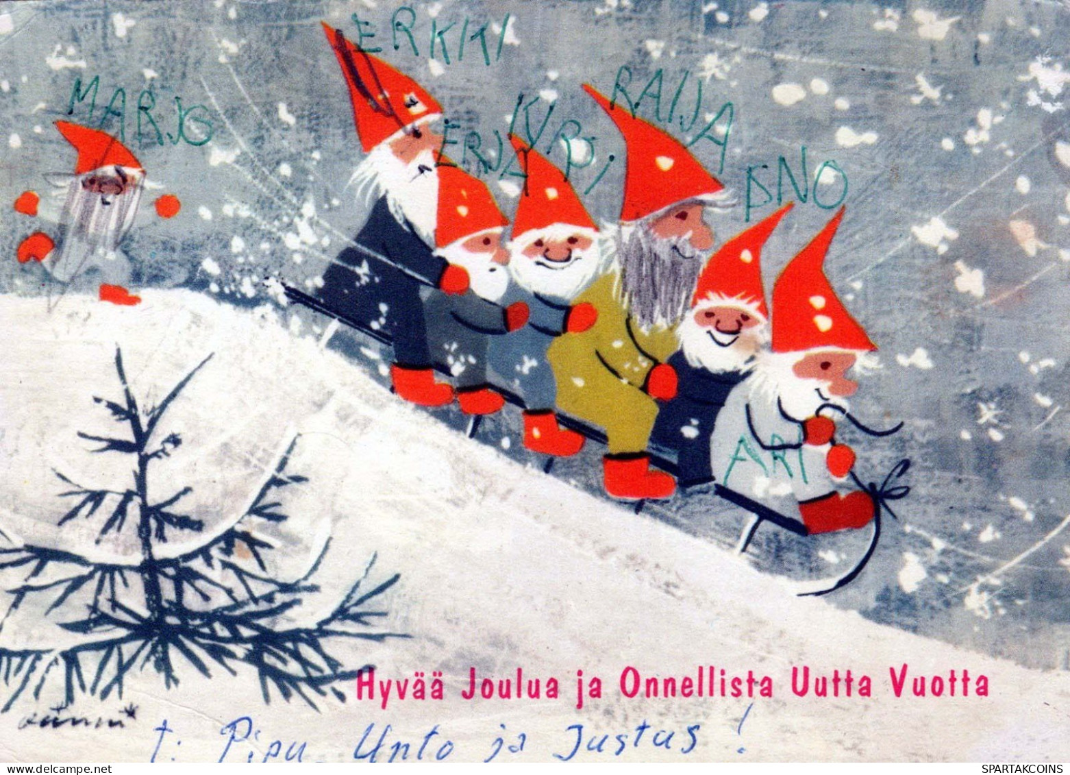 PÈRE NOËL Bonne Année Noël GNOME Vintage Carte Postale CPSM #PBM042.A - Santa Claus