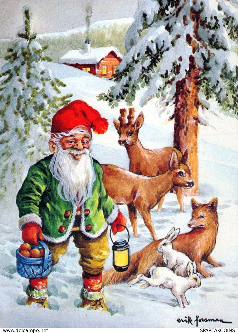 PÈRE NOËL Bonne Année Noël GNOME Vintage Carte Postale CPSM #PBL886.A - Santa Claus