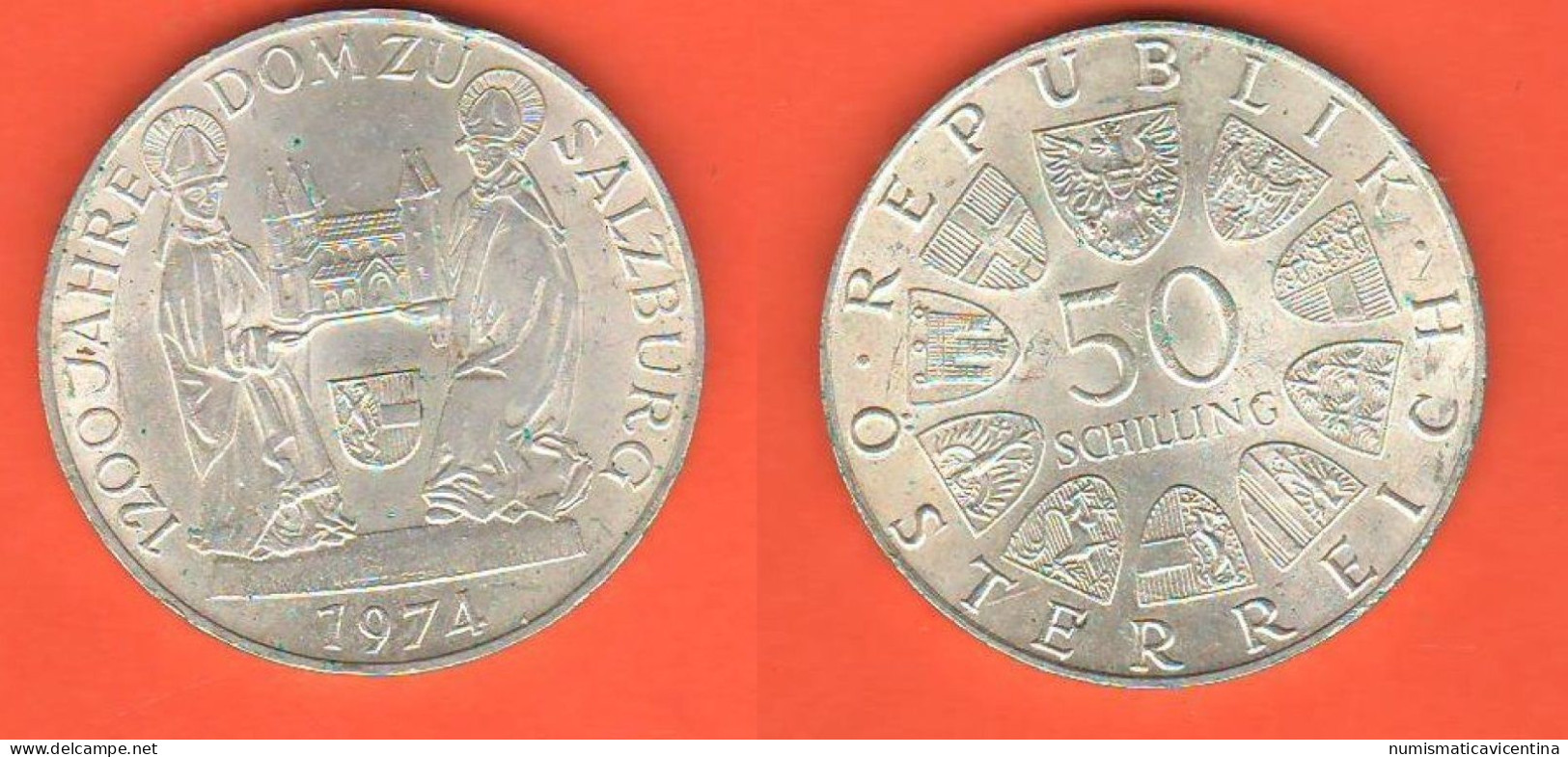Austria 50 Schilling 1974 Österreich Salzburg Chatedral Silver Coin - Austria