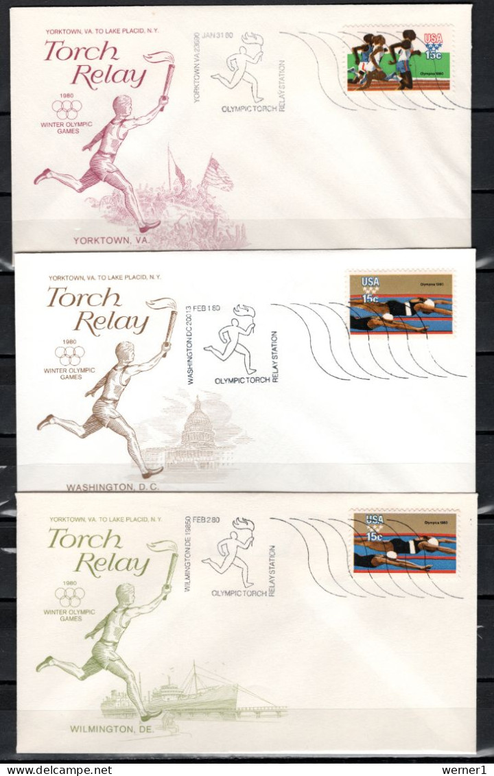 USA 1980 Olympic Games Lake Placid 10 Commemorative Covers Torch Relay - Hiver 1980: Lake Placid