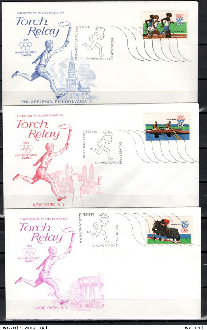 USA 1980 Olympic Games Lake Placid 10 Commemorative Covers Torch Relay - Inverno1980: Lake Placid