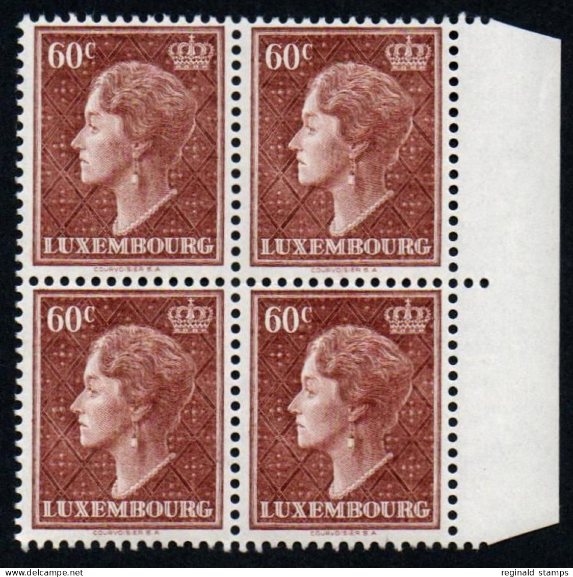 Luxembourg 1949 GD Charlotte 60c, Block X 4, MNH ** Mi 447 (Ref: 2090) - Unused Stamps