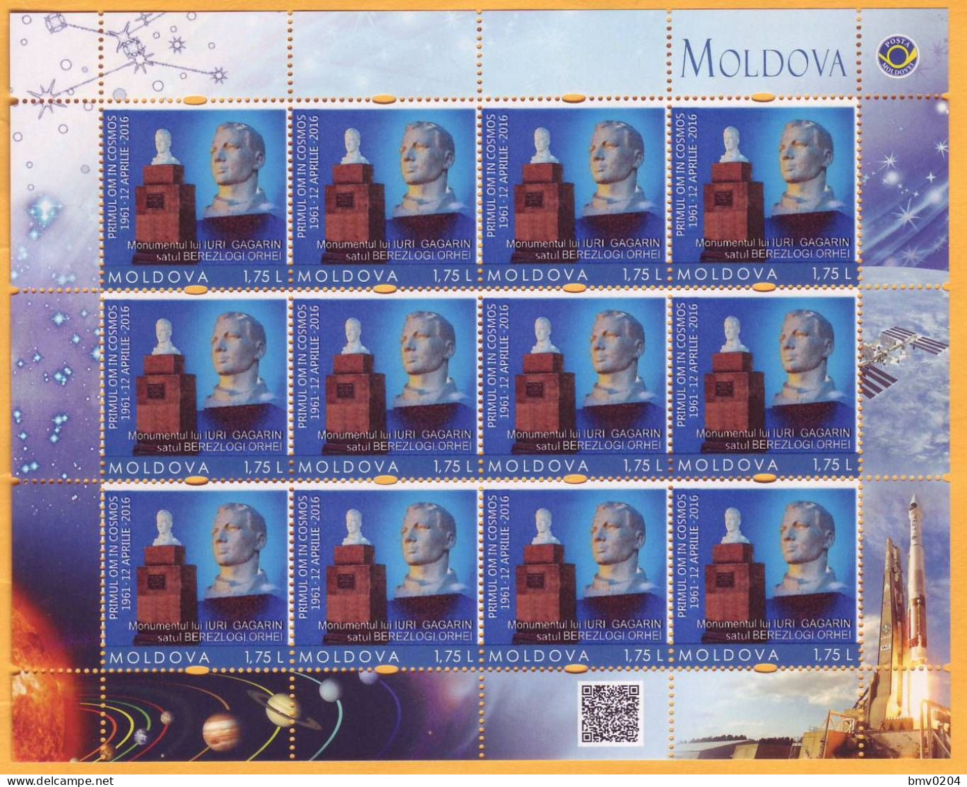 2016 Moldova Moldavie Russia  Yuri Gagarin. Personalized Stamps. Space. Monument To Gagarin. Berezlogi Village. - Moldavie