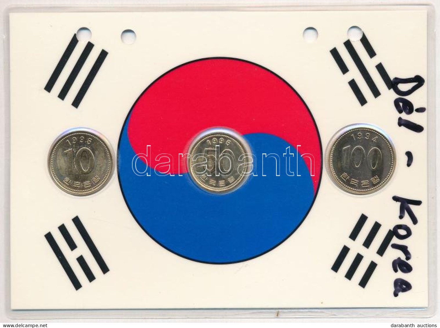 Dél-Korea 1994-1995. 10W-100W Aranyozva (3xklf) Díszlapon T:AU South Corea 1994-1995. 10 Won - 100 Won Gilt (3xdiff), On - Unclassified