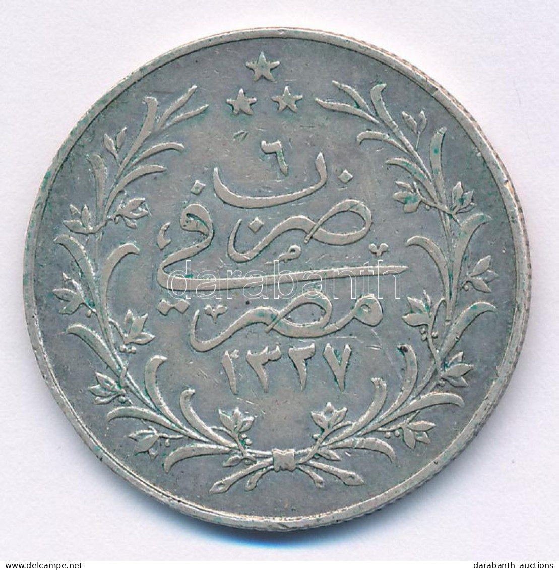 Egyiptom 1913. (1327) 10q Ag "V. Mehmed" T:XF Patina, Kis Ph Egypt 1913. (1327) 10 Qirsh Ag "Mehmed V" C:XF Patina, Smal - Unclassified