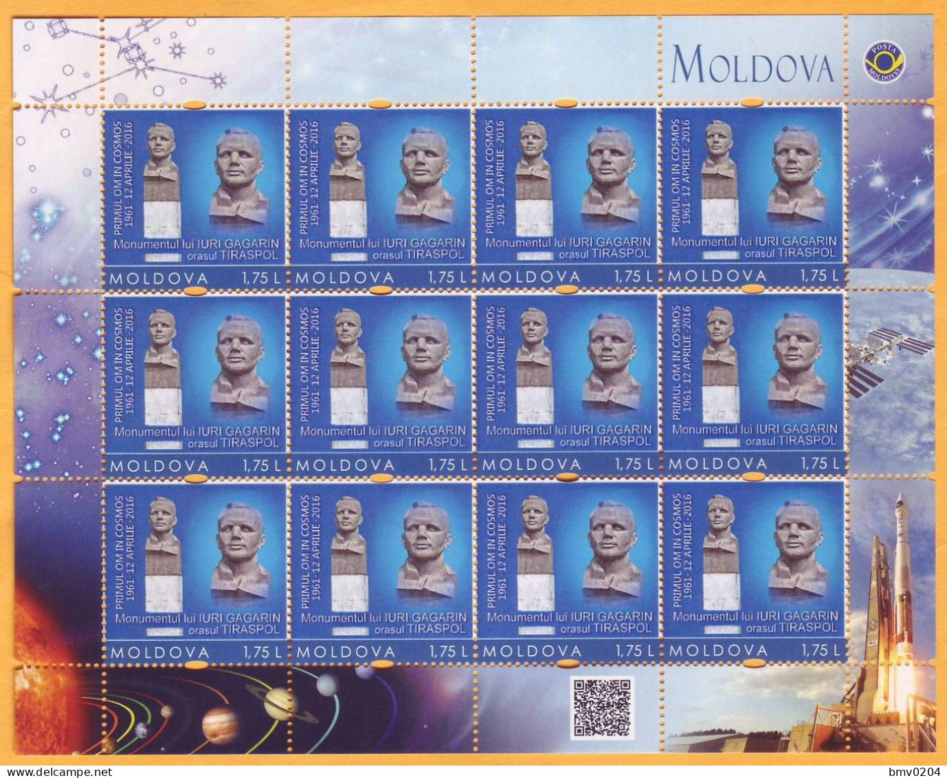 2016 Moldova Moldavie Russia Yuri Gagarin. Personalized Stamps Space Monument To Gagarin Tiraspol Transnistria - Moldavie