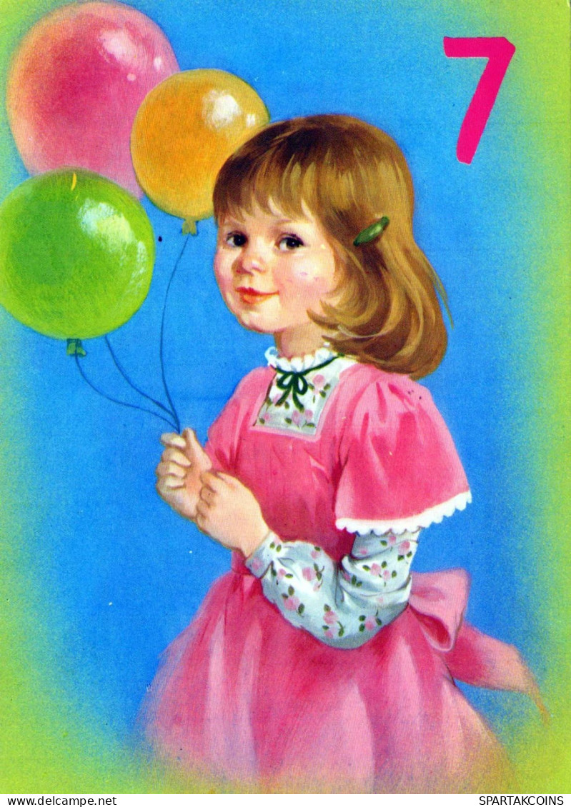 HAPPY BIRTHDAY 7 Year Old GIRL CHILDREN Vintage Postal CPSM #PBT821.A - Geburtstag