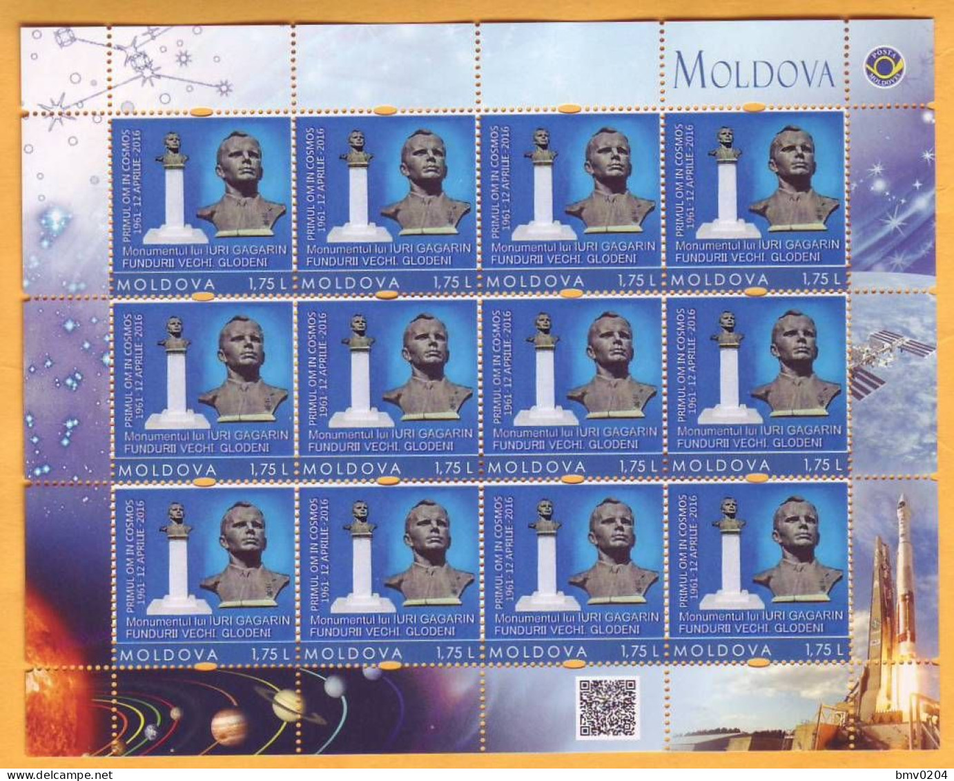 2016 Moldova Moldavie Russia  Yuri Gagarin. Personalized Stamps Space Monument To Gagarin. Funduri Vec Village. - Moldawien (Moldau)