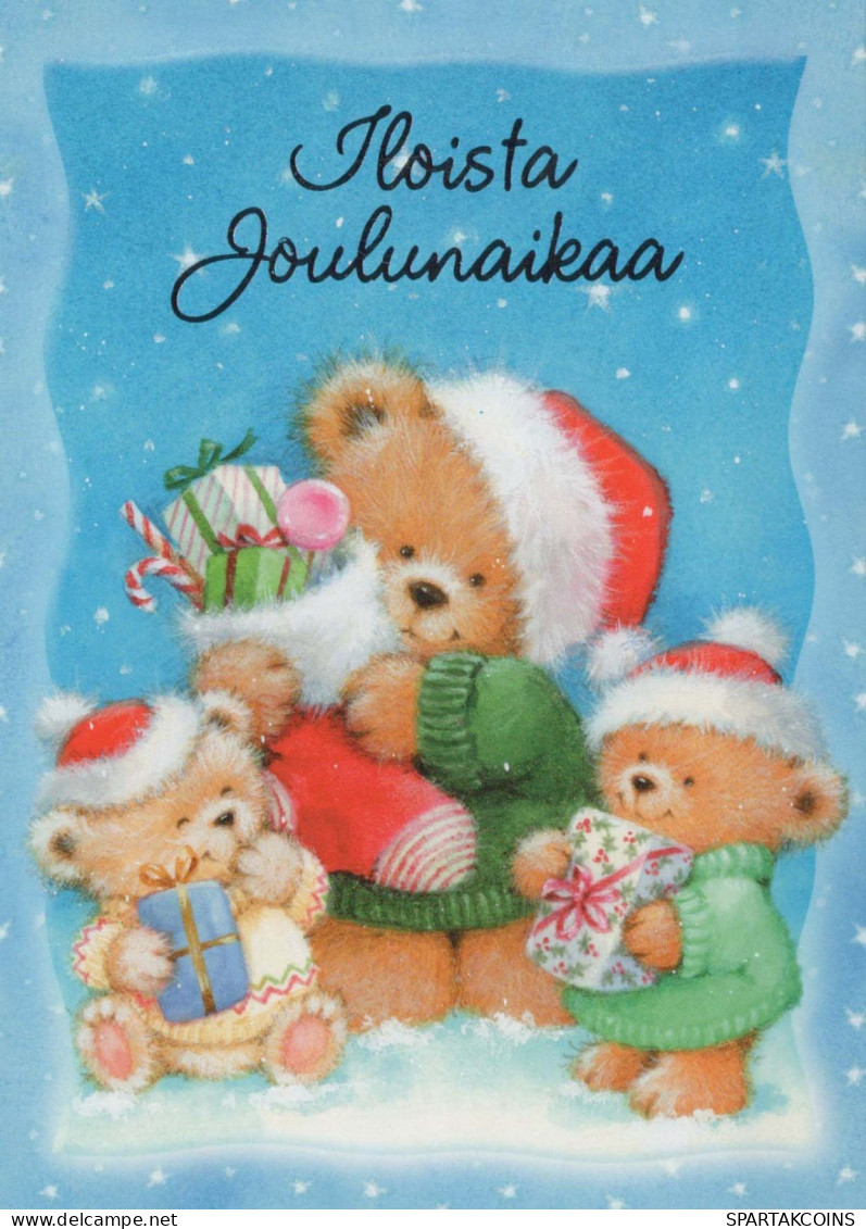 Feliz Año Navidad OSO DE PELUCHE Animales Vintage Tarjeta Postal CPSM #PBS971.A - New Year