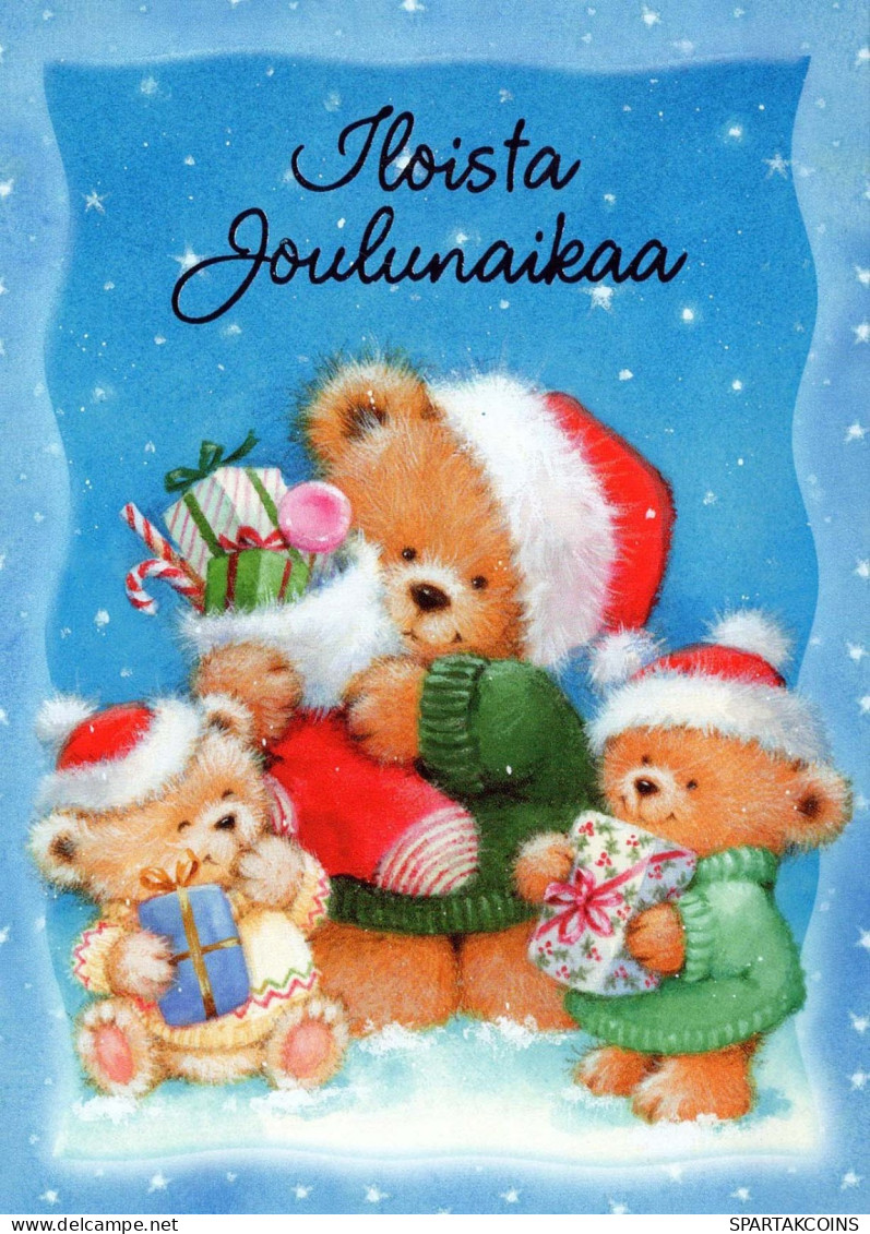 Feliz Año Navidad OSO DE PELUCHE Animales Vintage Tarjeta Postal CPSM #PBS971.A - New Year