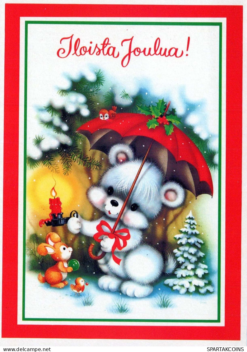 Bonne Année Noël OURS Animaux Vintage Carte Postale CPSM #PBS298.A - New Year