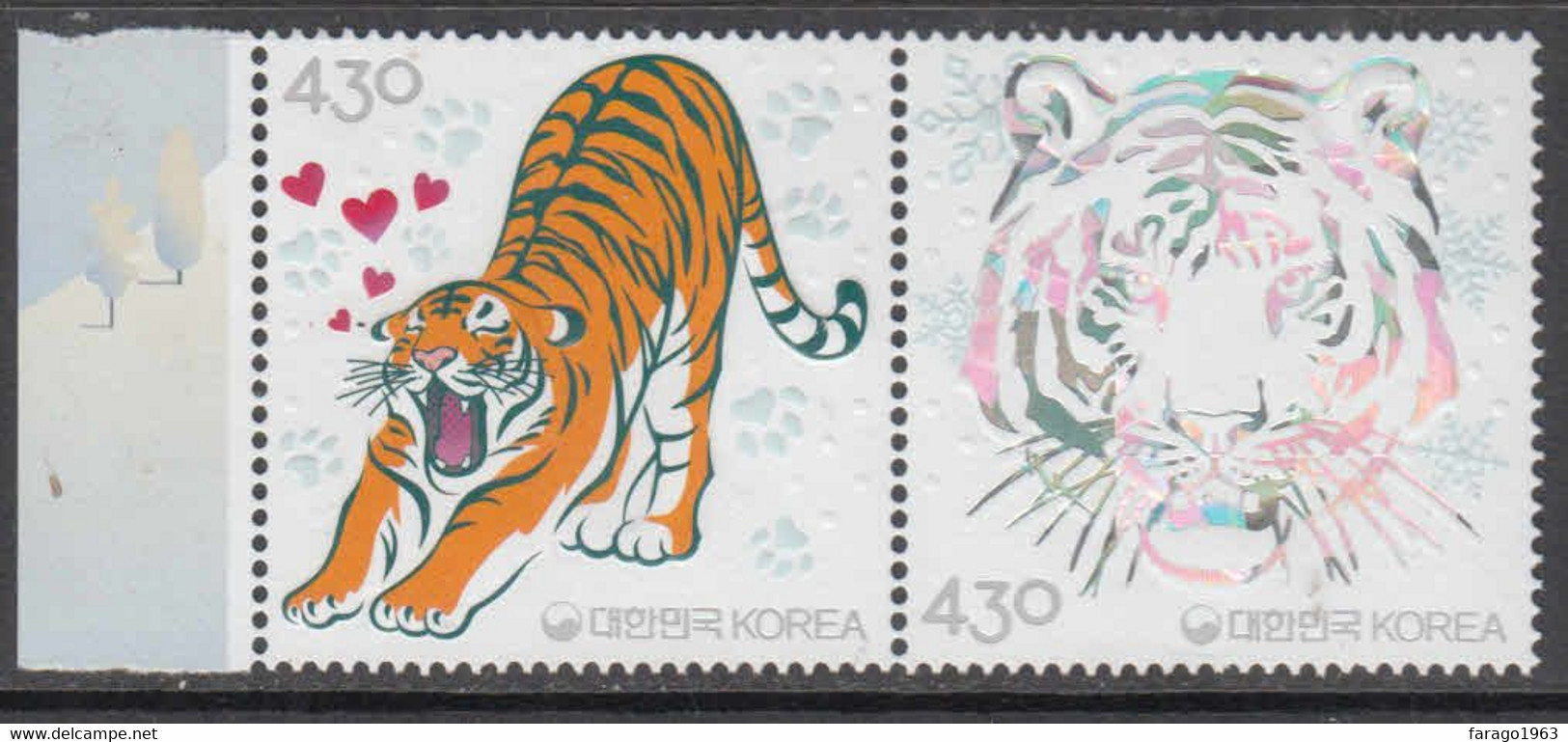 2022 South Korea Year Of The Tiger SILVER Embossed Complete Pair MNH - Korea, South