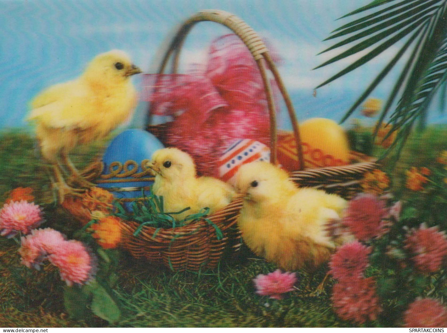EASTER CHICKEN EGG FLOWERS LENTICULAR 3D Vintage Postcard CPSM #PAZ010.A - Ostern
