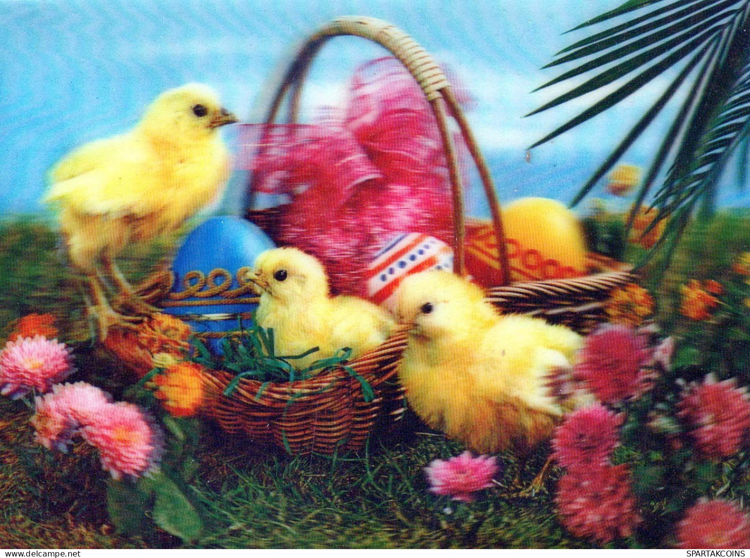 EASTER CHICKEN EGG FLOWERS LENTICULAR 3D Vintage Postcard CPSM #PAZ010.A - Easter