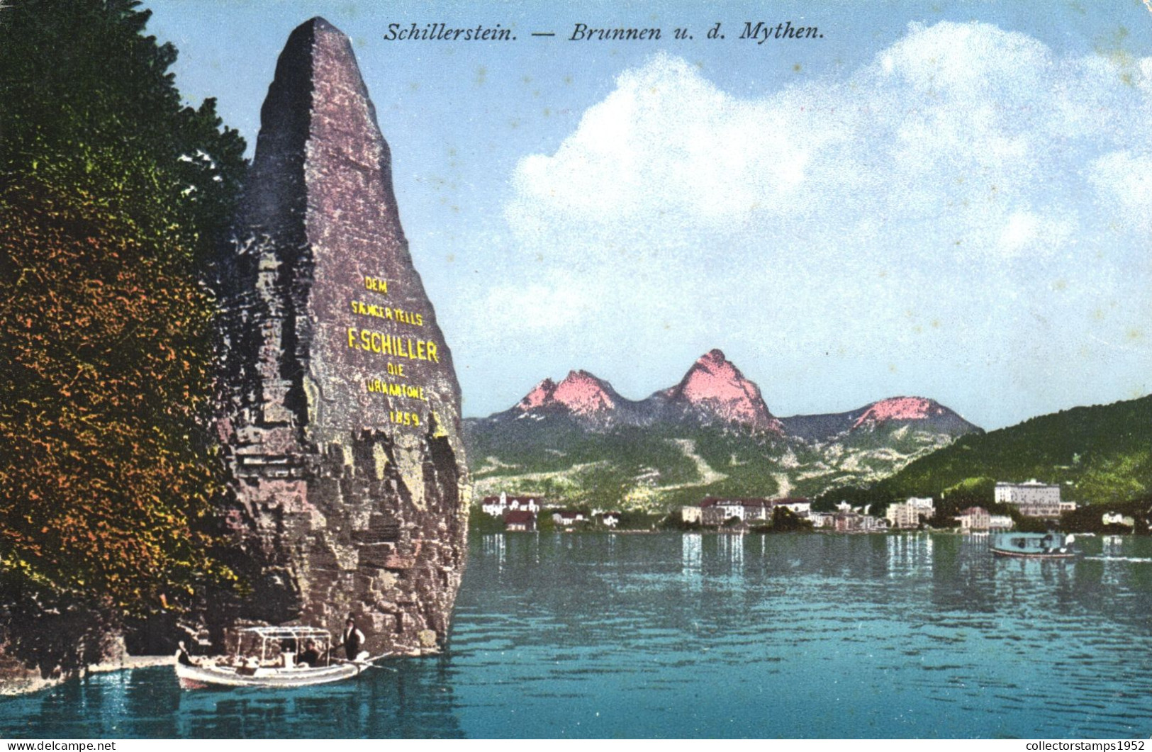 SEELISBERG, URI, SCHILLERSTEIN, MONUMENT, ARCHITECTURE, BOAT, SWITZERLAND, POSTCARD - Seelisberg