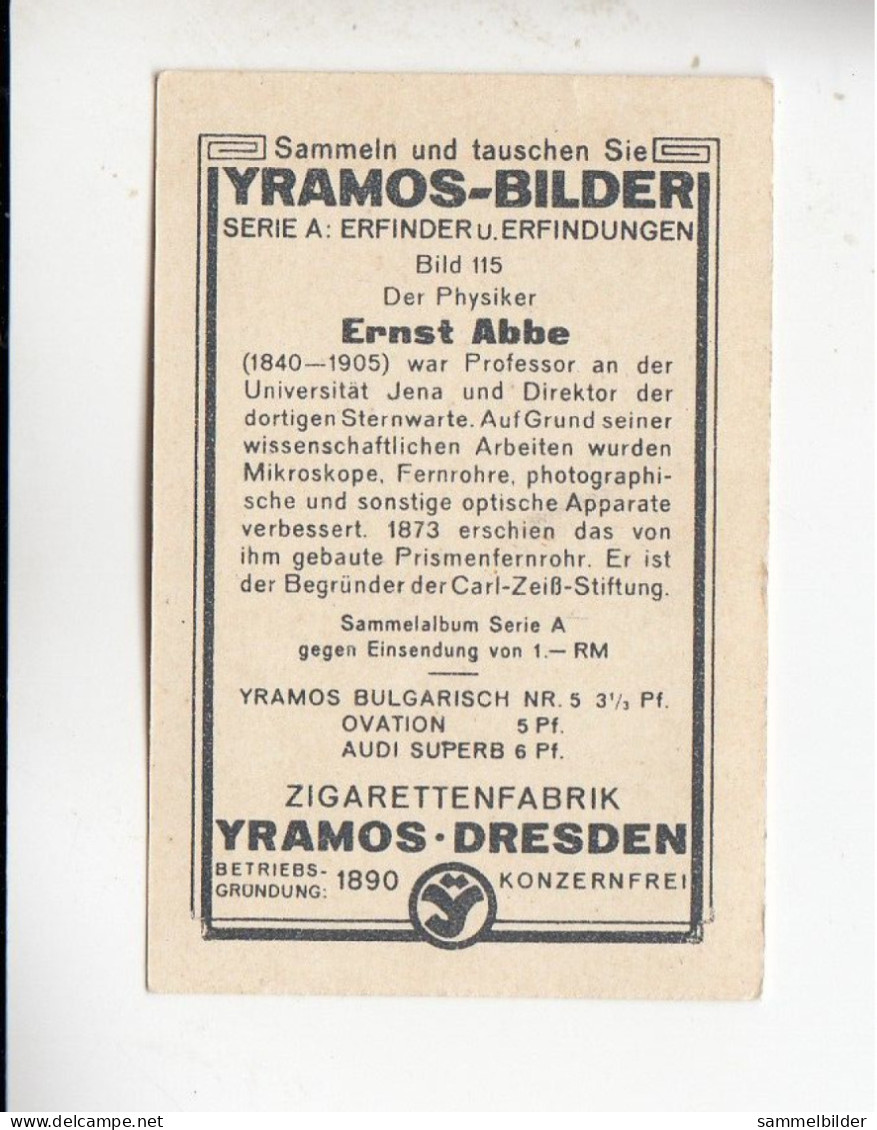 Yramos Erfinder Und Erfindungen Ernst Abbe Gründete Die Carl-Zeiss-Stiftung Professor Uni Jena    #115 Von 1932 - Andere Merken